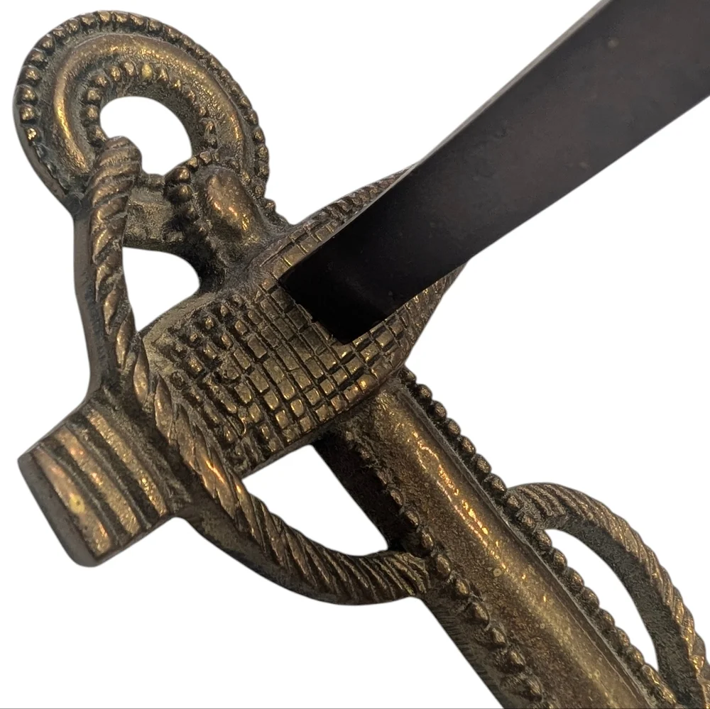 Vintage Large Cast Brass Anchor With Rope, Nautical Wall Mount. 7.5
